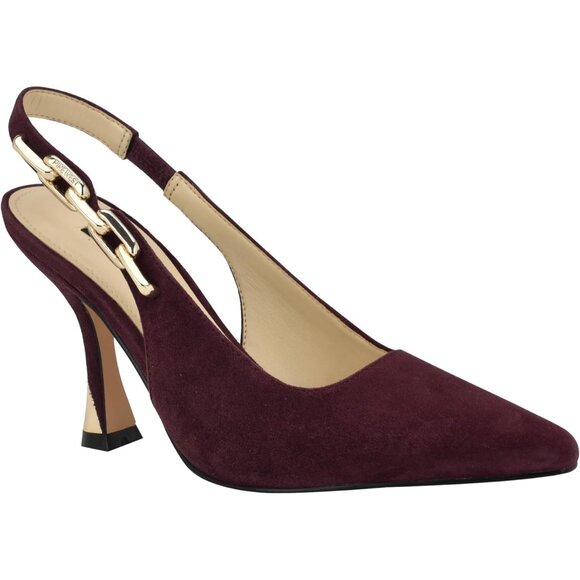 Nine West Womens Burgundy Suede Closed Pointed Toe Sling Back Veroni Pump - Picture 1 of 5